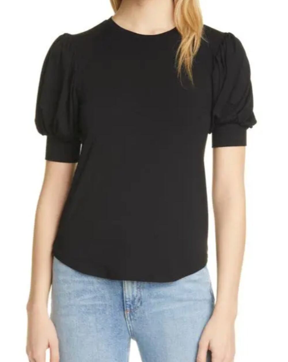 Frame Denim Puff Sleeve Top Noir Black Medium